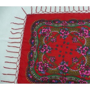 Foulard avec franges rouge (1,20 x 1,20)